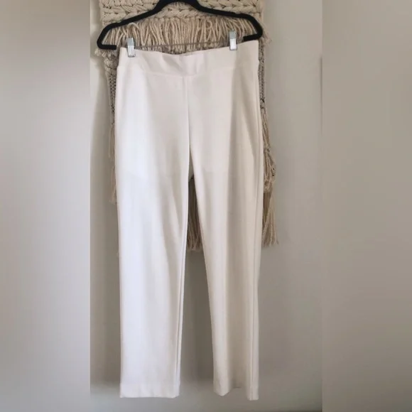 IC Collection by Connie K Straight Leg Slim Fit Pants Back Split Hem White Large - Picture 2 of 5
